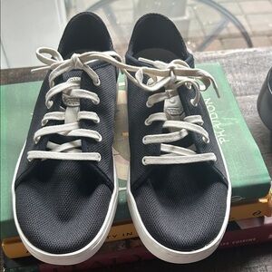 OluKai Black Canvas Shoes with Cream Accents